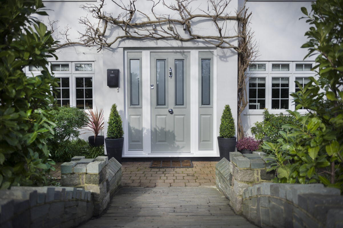 A glazed composite door with matching panels